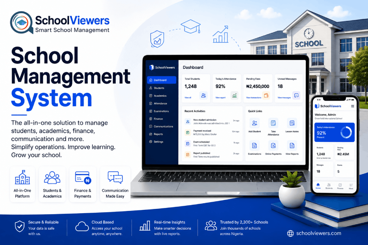 SchoolViewers school management system dashboard interface showing student analytics